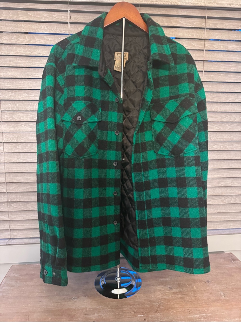 L.L. Bean Green and Black Plaid Quilted Shirt Jacket